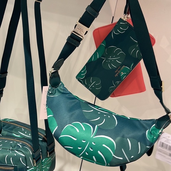 Kate Spade Chelsea Monstera Leaves Print Nylon Belt Bag Fanny Pack Green Multi - Picture 15 of 16